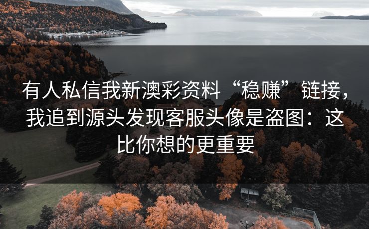 有人私信我新澳彩资料“稳赚”链接，我追到源头发现客服头像是盗图：这比你想的更重要